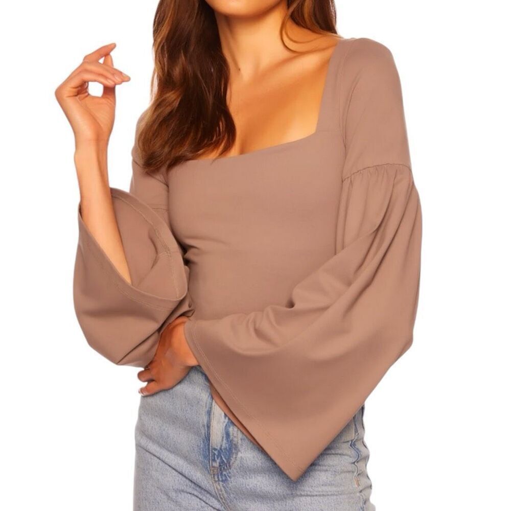 NEW Susana Monaco Bell Sleeve Square Neck Top Hunter Coco M